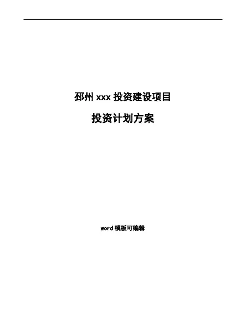 邳州投资计划方案参考范文