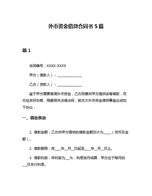 外币资金借贷合同书5篇