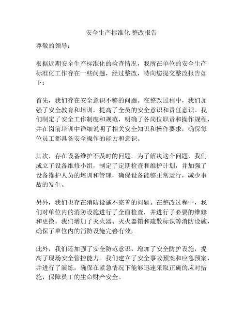 安全生产标准化 整改报告