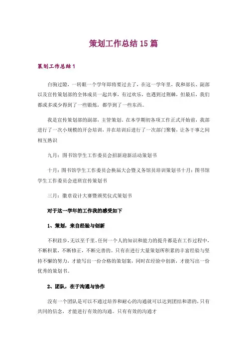 策划工作总结15篇