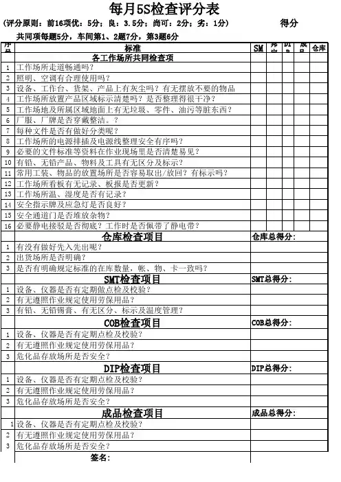 5S检查评分表(实用版)