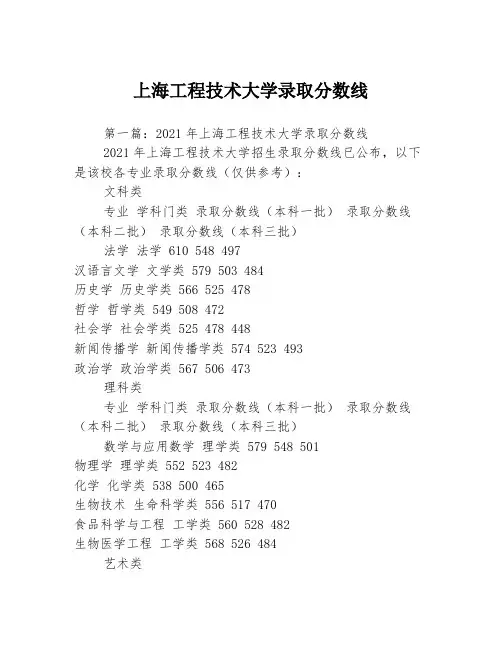 上海工程技术大学录取分数线