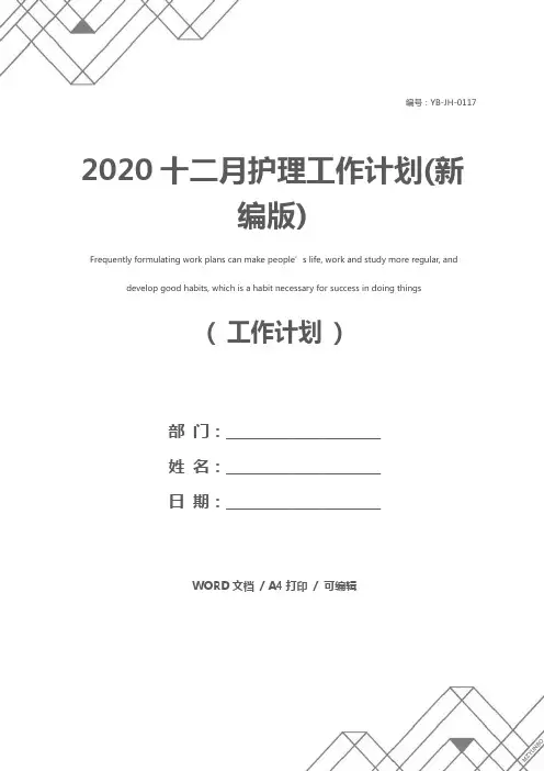 2020十二月护理工作计划(新编版)