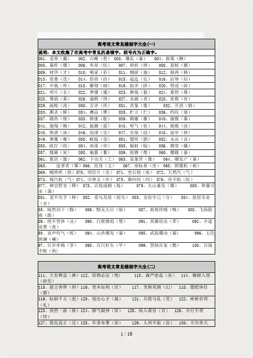 高考语文常见错别字大全