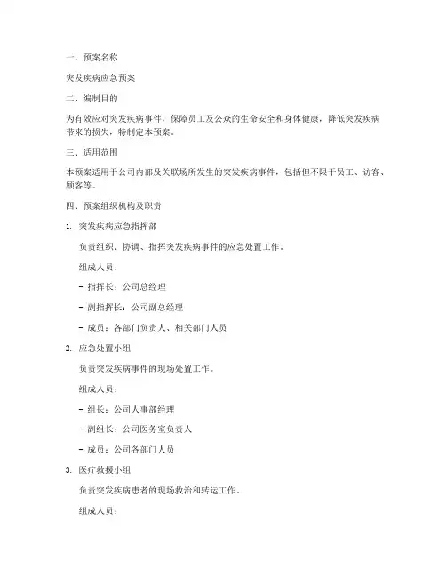 突发病应急预案模板