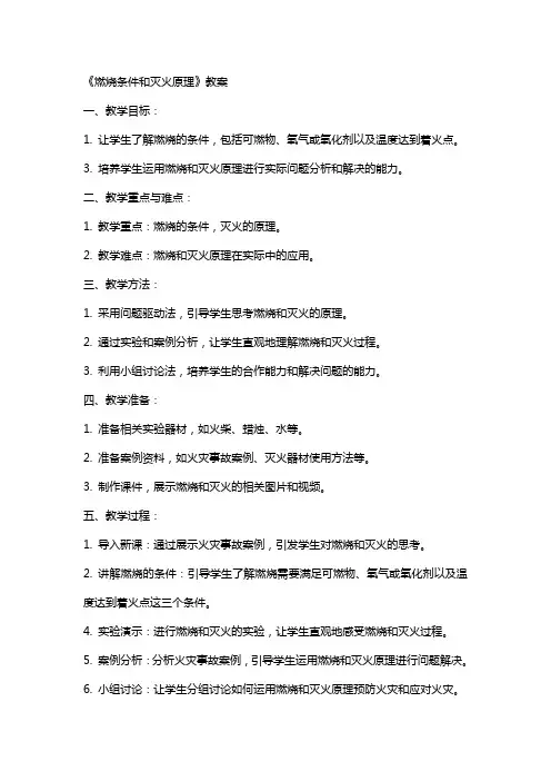 《燃烧条件和灭火原理》教案