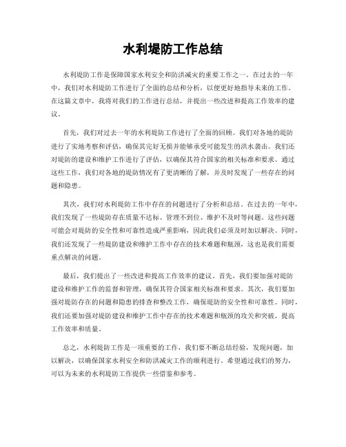 水利堤防工作总结