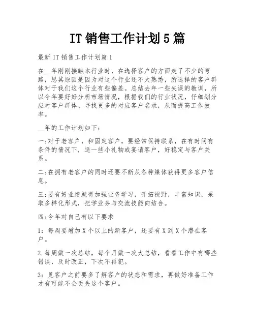 IT销售工作计划5篇