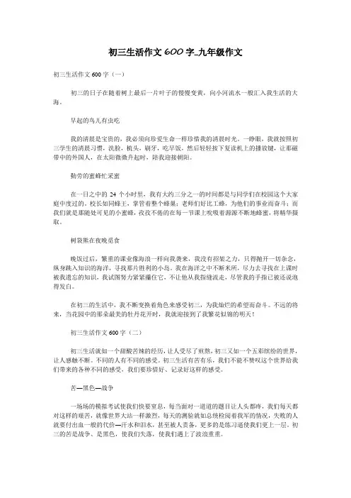 初三生活作文600字_九年级作文