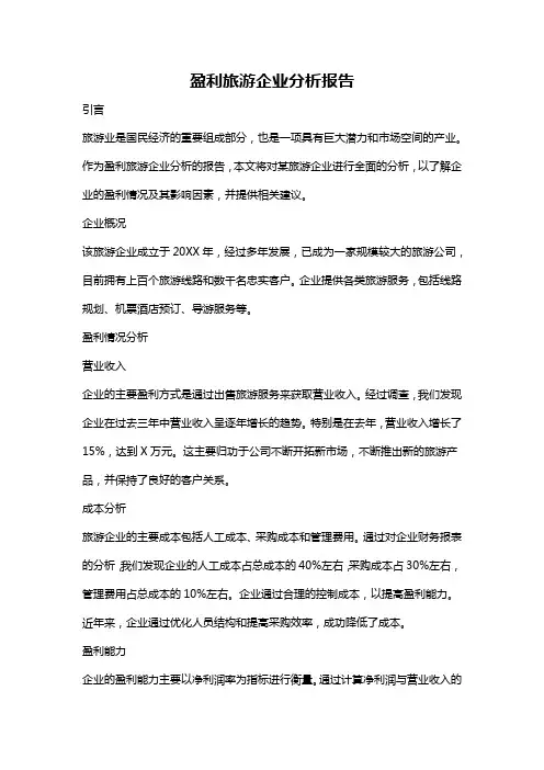 盈利旅游企业分析报告