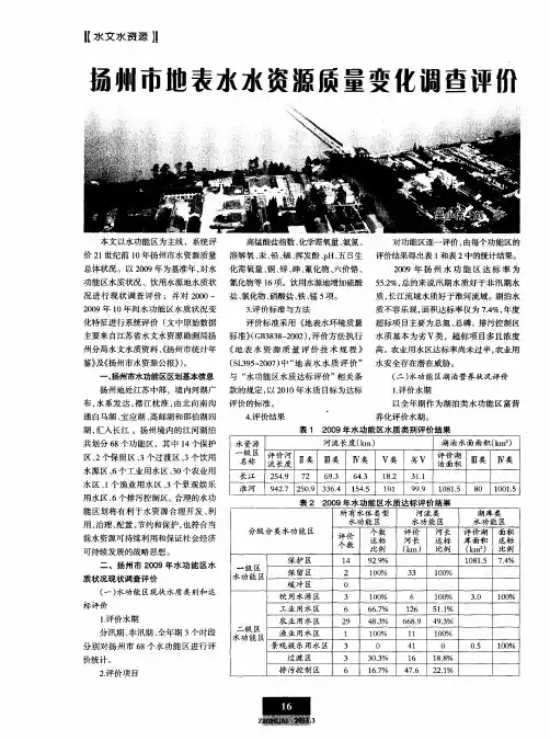 扬州市地表水水资源质量变化调查评价