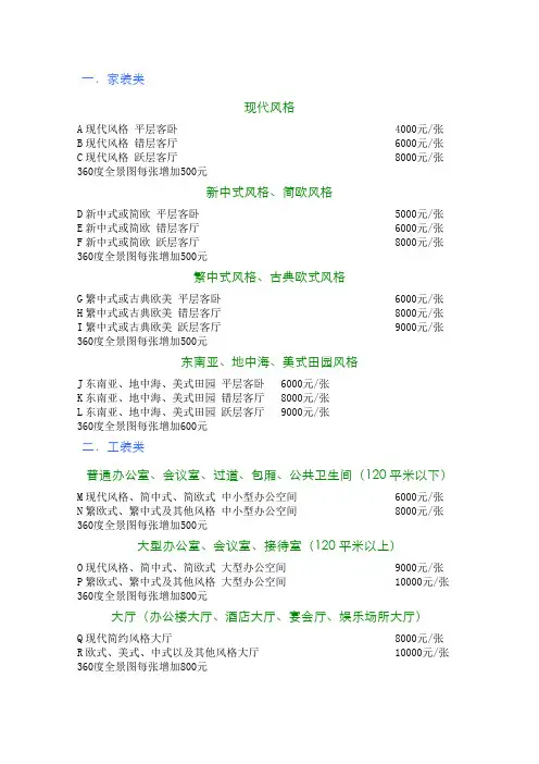 三维设计价目表公开价