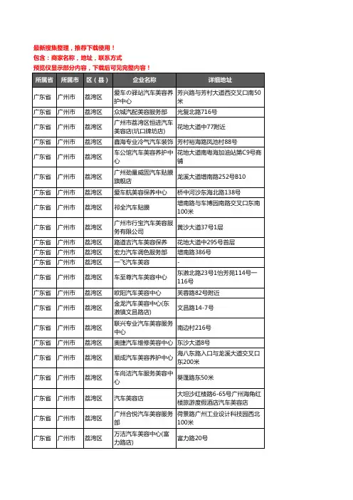 新版广东省广州市荔湾区汽车装潢企业公司商家户名录单联系方式地址大全64家