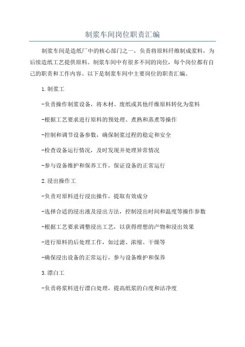 制浆车间岗位职责汇编