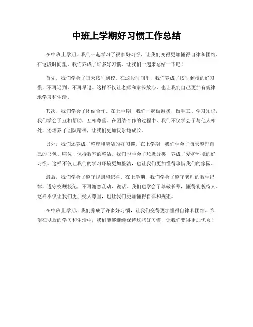 中班上学期好习惯工作总结