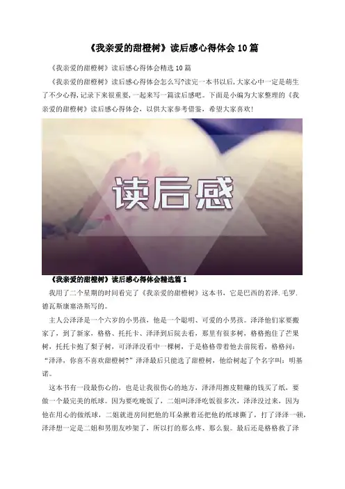 《我亲爱的甜橙树》读后感心得体会10篇