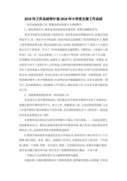 最新-2019年工作总结和计划 2019年小学党支部工作总结 精品