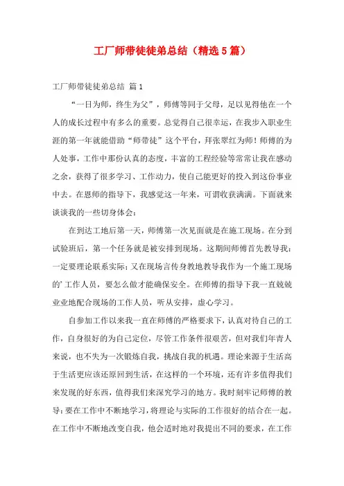 工厂师带徒徒弟总结(精选5篇)