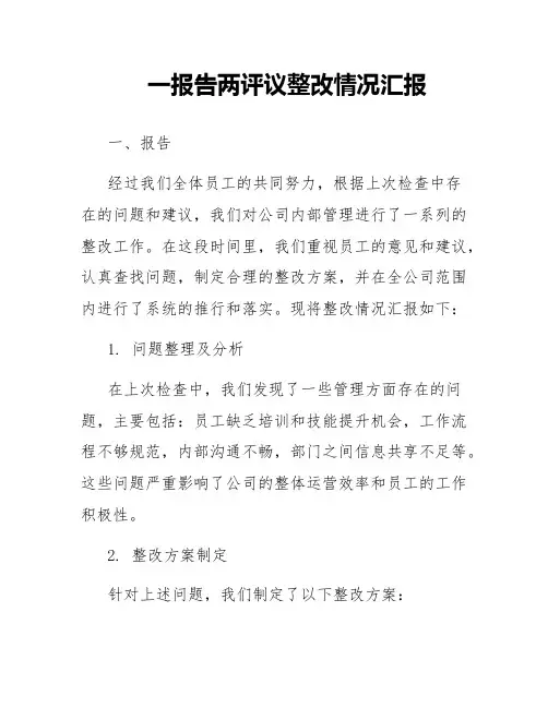 一报告两评议整改情况汇报