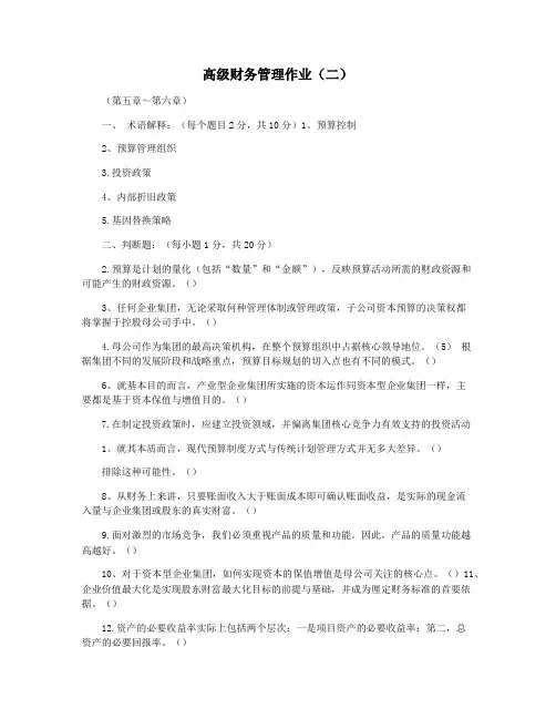 高级财务管理作业(二)