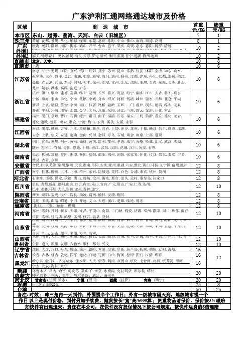 汇通快递报价格表