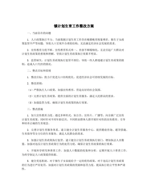 镇计划生育工作整改方案
