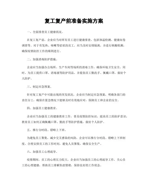 复工复产前准备实施方案