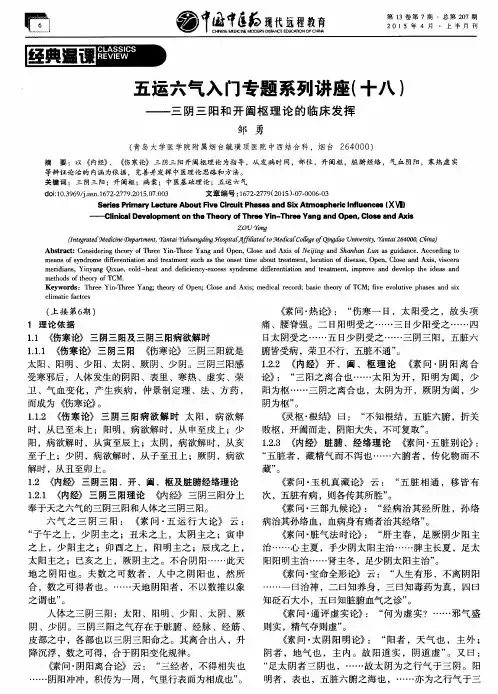 五运六气入门专题系列讲座(十八)——三阴三阳和开阖枢理论的临床发挥