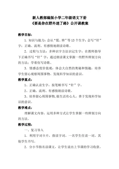 新人教部编版小学二年级语文下册《要是你在野外迷了路》公开课教案