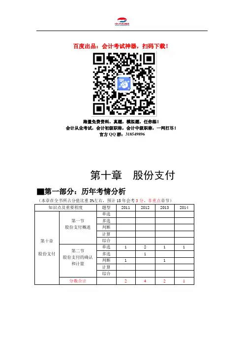 中级会计职称考试《中级会计实务》知识点：第十章 股份支付