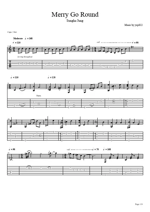 郑成河改编哈尔的移动城堡主题曲《Merrygoround》指弹吉他谱
