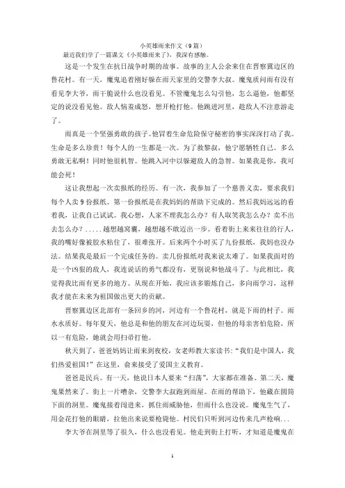 小英雄雨来作文(9篇)