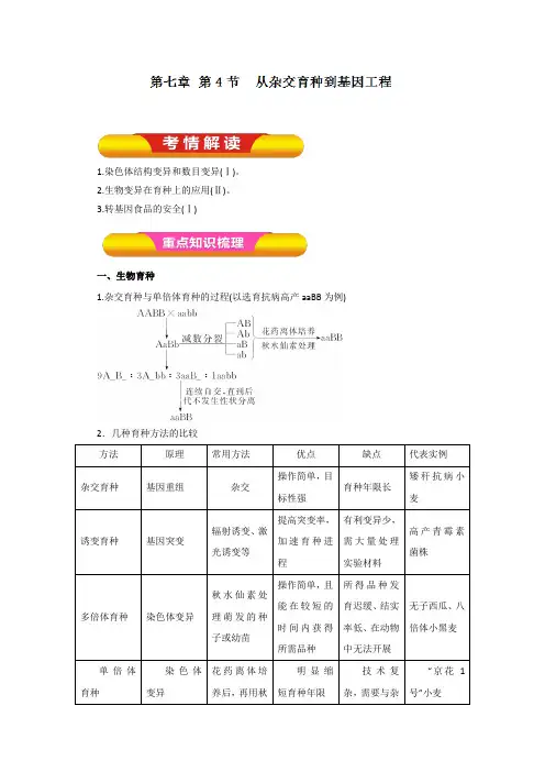 2019届高考生物一轮复习精品导学案：专题7.4 从杂交育种到基因工程(原卷版)