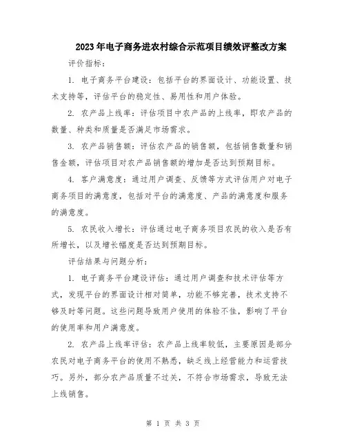 2023年电子商务进农村综合示范项目绩效评整改方案