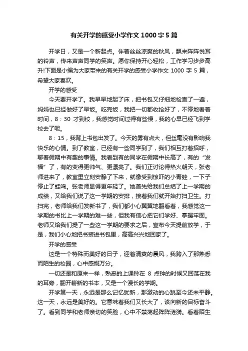 有关开学的感受小学作文1000字5篇