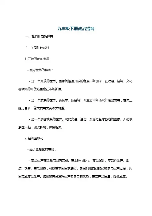 九年级下册政治提纲