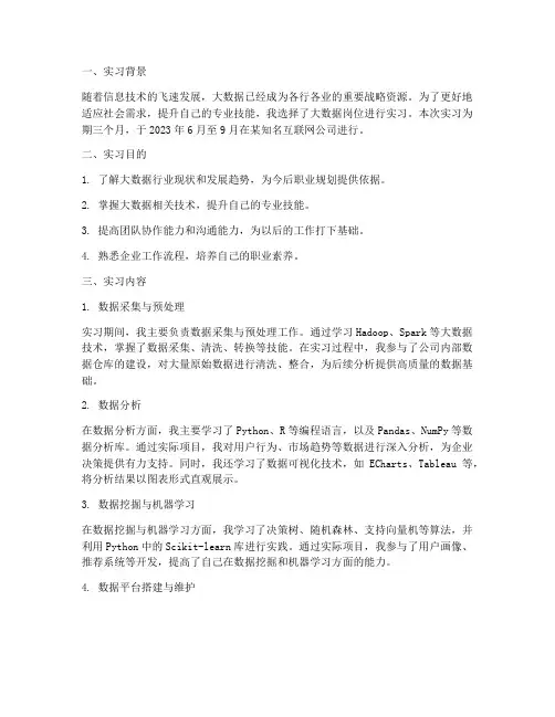 大数据岗位实习报告大专