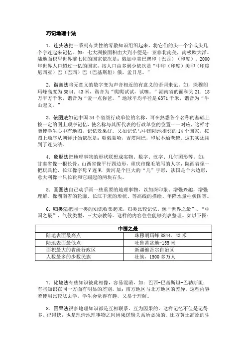 巧记地理十法