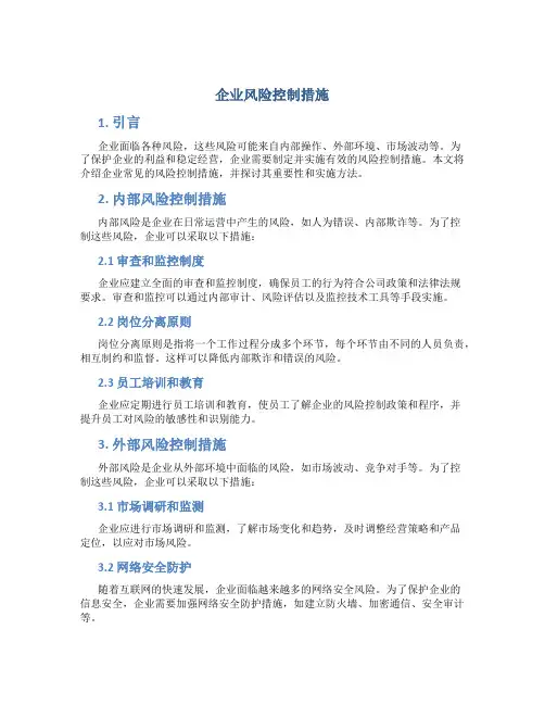 企业风险控制措施