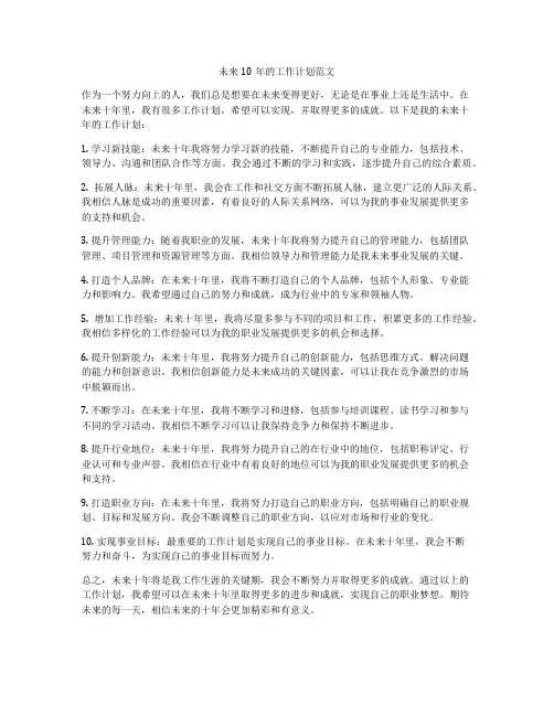 未来10年的工作计划范文
