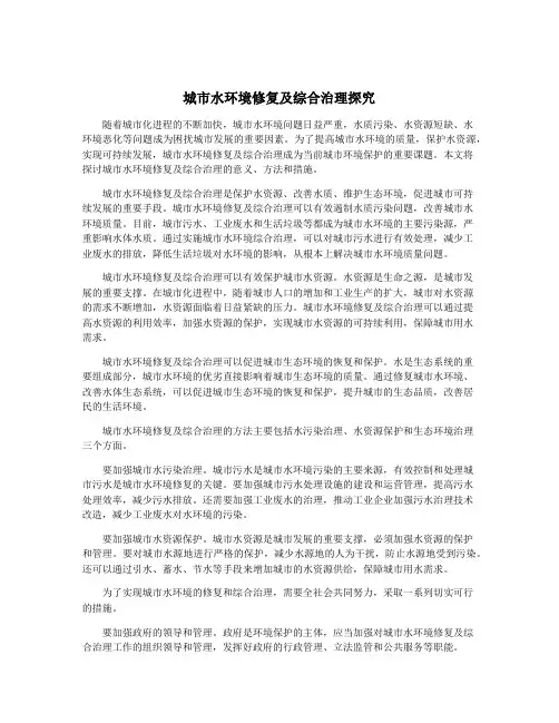 城市水环境修复及综合治理探究