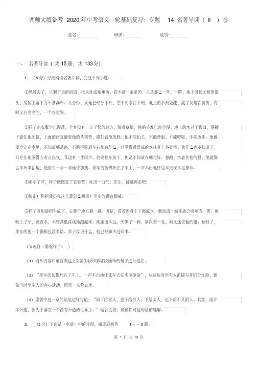 西师大版备考2020年中考语文一轮基础复习：专题14名著导读(II)卷