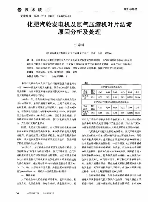 化肥汽轮发电机及氮气压缩机叶片结垢原因分析及处理