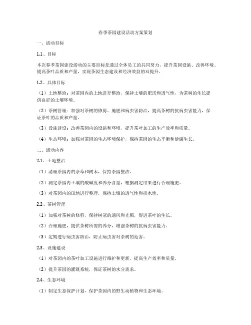 春季茶园建设活动方案策划