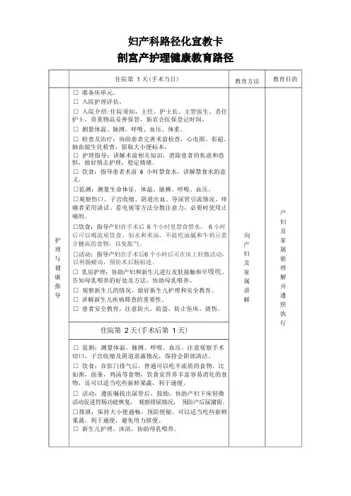 妇产科护理健康教育路径