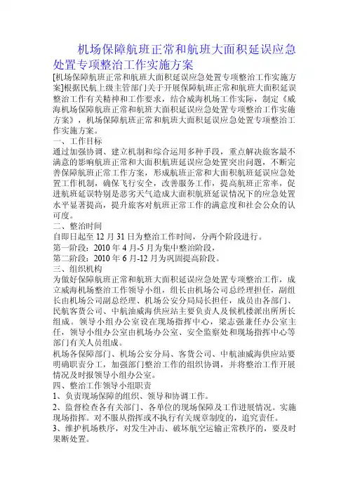 机场保障航班正常和航班大面积延误应急处置专项整治工作实施方案.doc
