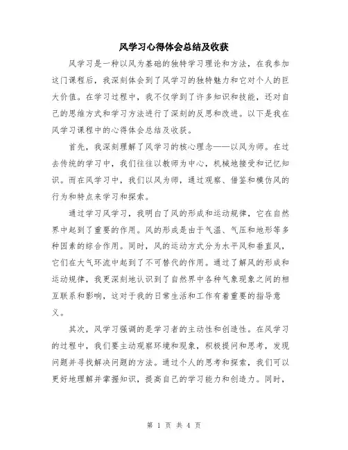 风学习心得体会总结及收获