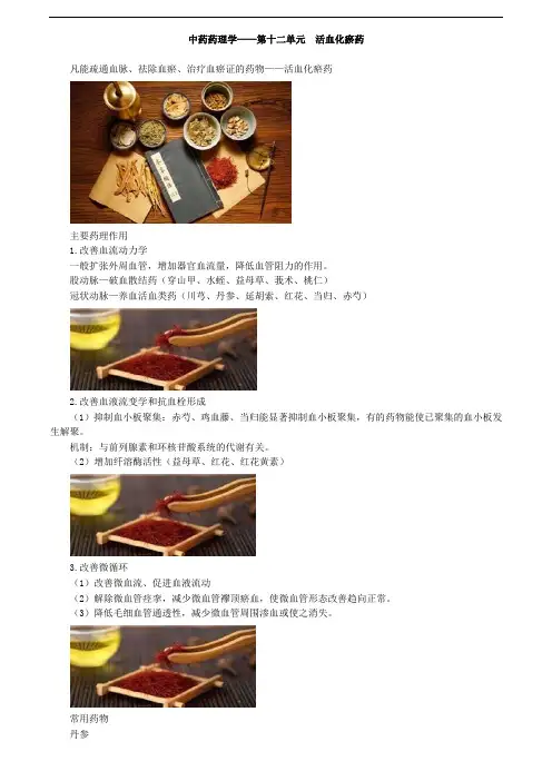2019主管中药师-专业知识讲义-中药药理学-第十二单元 活血化瘀药
