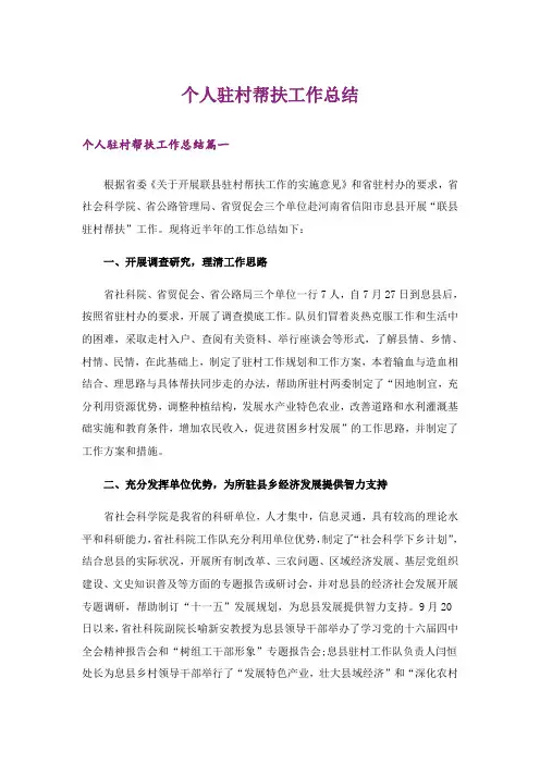 个人驻村帮扶工作总结