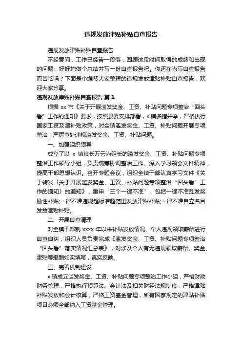 违规发放津贴补贴自查报告